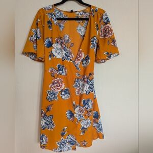 Floral Wrap Dress in Mustard